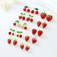 Emaille Aardbei Kersen Stud Oorbellen Heldere Steen Schattige Fruit Sieraden Zoete Statement Oorbellen voor Dames Meisjes Zomer