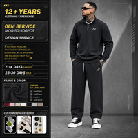 Ensemble de survêtement sportif 2 pièces pour homme : sweat-shirt à col montant et demi-zip, pantalon de jogging ample à jambes larges, respirant en polyester/coton