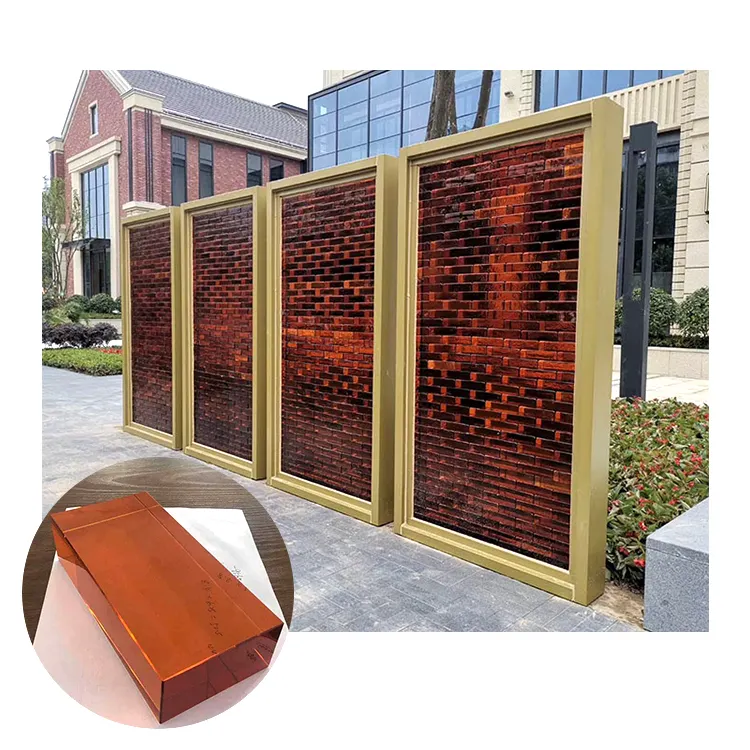 Batu Bata Kaca Warna Amber Emas Dinding Partisi Dekorasi untuk Halaman Halus Dipoles Kaca Kristal Bata dengan Harga Grosir