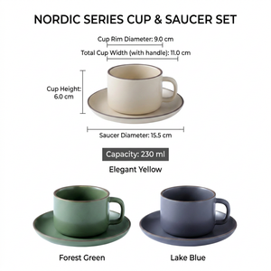 Set Tazza e Piattino per Caffè Kingze, Design Minimalista Nordico, 230ml, in Porcellana, per Latte e Cappuccino - Product Image 3