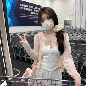 Cárdigan de punto calado para mujer, talla única, blanco, ajuste holgado, manga corta, suéter de protección solar, estilo nuevo verano 2026 - Product Image 4