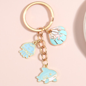 For Tiffany Blue <b>Vintage</b> Metal <b>Key</b> Chain Beautiful Handmade Mermaid Shell Pendant Cartoon Style Ocean Breeze Bag Ornament - Product Image 4