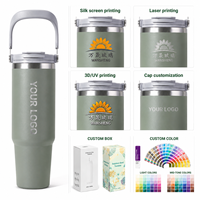 Vaso Térmico de Acero Inoxidable 304 de Doble Pared con Aislamiento al Vacío de 30oz, 2 en 1, con Tapa y Asa para Viajes en Auto, Venta al Por Mayor