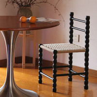 Chaise de salle à manger mobile en bois massif tressée de style nordique avec dossier rétro Wabi-Sabi français, mobilier de maison Guangdong