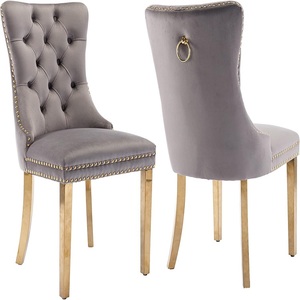 Sedie da pranzo imbottite in velluto grigio scuro con gambe in metallo dorato per cucina ristorante sala da pranzo - Product Image 1