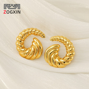 Zogxin Gold Spiral <b>Stud</b> Earrings 18K <b>Titanium</b> Steel Geometric Irregular Party Fashion Women's Earrings - Product Image 1