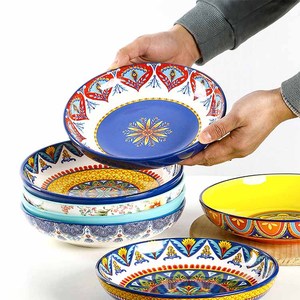 Vajilla de cerámica de estilo bohemio, platos de cena de cerámica, placa de calcomanía de Color para decorar - Product Image 5