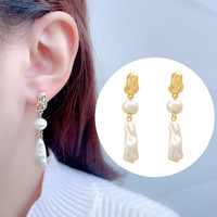 Pendientes de Perlas de Imitación de Estilo Barroco Transfronterizo, Diseño de Aguja, Elementos Geométricos Retro Artísticos, Joyería para Mujer con Baño Electrolítico