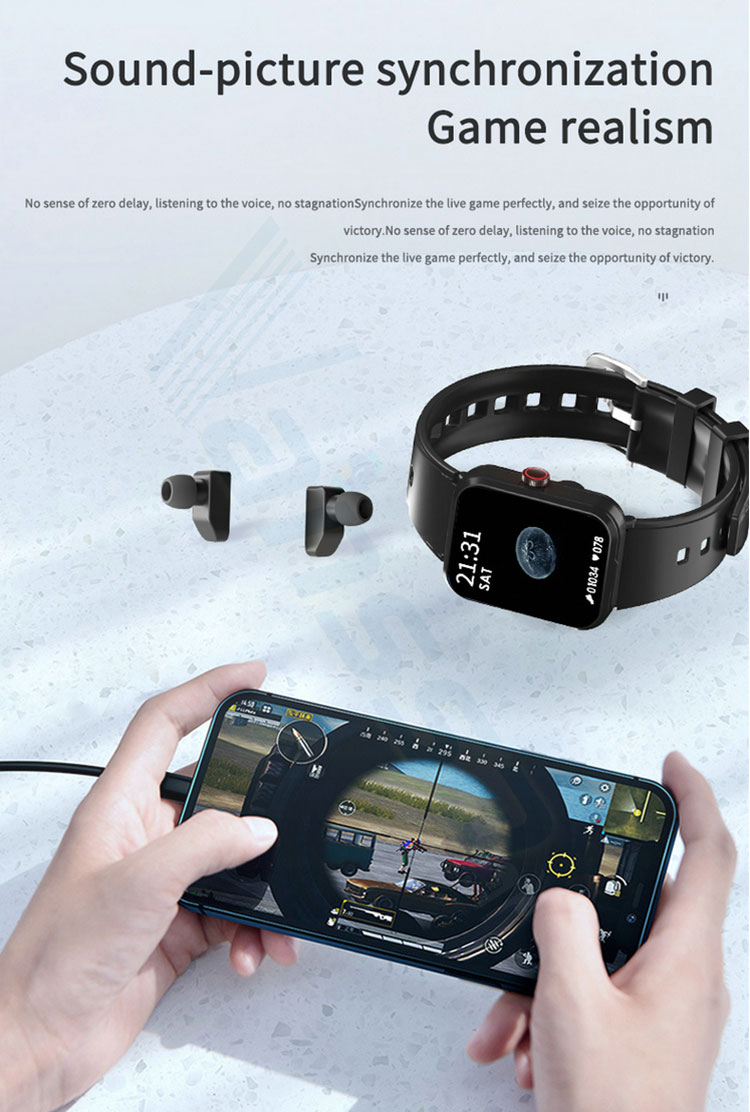 Water proof V22 with TWS wireless earphones earbuds music control BT calling smart watch waterproof