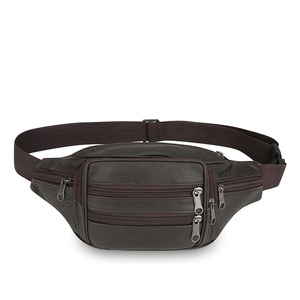 Sac banane unisexe en cuir noir pour homme, sac de voyage et de randonnée, en cuir de vachette composite, 7 poches - Product Image 1