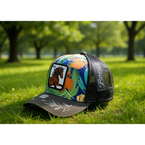 Casquette de camionneur Bonnie à 6 panneaux en maille avec broderie motif cheval unisexe décontractée printemps-été - Product Image 2