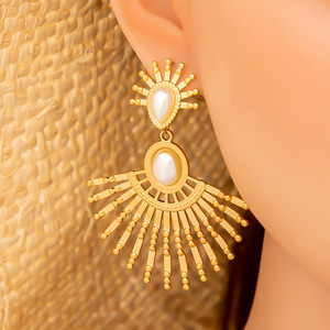 Pendientes de moda con imitación de perlas, chapados en oro, de acero de titanio, joyería para fiesta EH11857 - Product Image 4