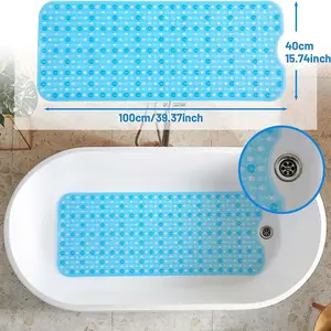Extra Long Non-slip PVC Bathtub Mat SiliconeTub Stable Floor Bath Rug Machine Washable Shower Mat With Suction Cup
