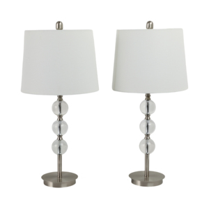Lampade da Tavolo Moderne con Base a Sfera in Vetro e Paralumi Decorativi in Tessuto per Camera da Letto e Soggiorno - Product Image 3