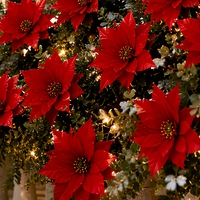 Guirlande de Noël artificielle en poinsettia et eucalyptus, illuminée, rouge et verte, 180 cm, décoration durable pour porte et escalier