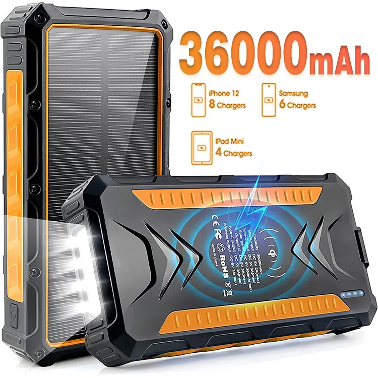 Caricabatterie rapido per telefono cellulare con pannello solare Wireless ad alta capacità 36000mAh di vendita rapida