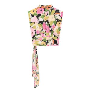 <span class=keywords><strong>Blusa</strong></span> <span class=keywords><strong>con</strong></span> estampado floral y cinturón en la cintura, acolchada <span class=keywords><strong>de</strong></span> poliéster, estilo resort <span class=keywords><strong>de</strong></span> primavera, cuello alto, <span class=keywords><strong>con</strong></span> cordones, efecto adelgazante, 202318404 - Product Image 3