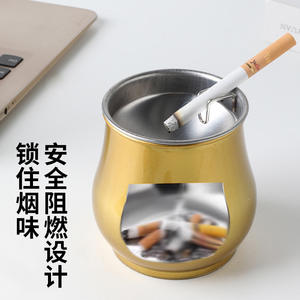 Cendrier rond en acier inoxydable, design minimaliste, coupe-vent avec couvercle, pour la maison et le bureau - Product Image 2