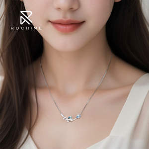 Collar de estrella fugaz de diamante de color piedra preciosa azul Rochime, joyería de circón chapada en rodio de Plata de Ley 925 para mujer - Product Image 5