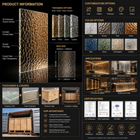 Panneaux en verre artistique thermofusible de luxe, texture 3D, feuilles gaufrées personnalisées pour la décoration murale architecturale intérieure de luxe