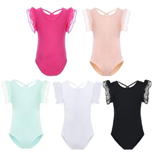 Justaucorps de ballet à manches volantées pour filles de 3 à 12 ans, en spandex, dos croisé, col rond, pour la danse et l'entraînement, personnalisable pour enfants - Product Image 1