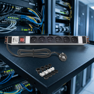 19 Inch 2U Rack Aluminum Grey PDU 6 Way UPS French Socket Power Distribution Unit <b>with</b> <b>Switch</b> 16A - Product Image 3