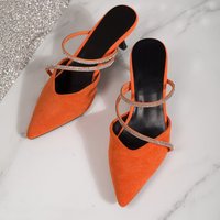 Chaussures à talons hauts à bout pointu ornées de strass, style printemps-été, idéales pour porter comme mules ou demi-chaussons