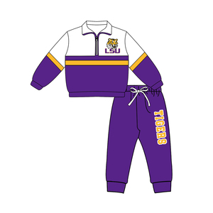 Completo coordinato personalizzato per fratelli e sorelle: Top a <span class=keywords><strong>pois</strong></span> per bambini, pantaloncini, fiocchi, top a maniche corte, gonna, set corto, pullover viola con cerniera, pantaloni jogger - Product Image 5