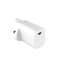 Chargeur de voyage USB-C PD 20W pour le Royaume-Uni, adaptateur secteur compact pour téléphone et écouteurs, certifié RoHS ETL FCC CE