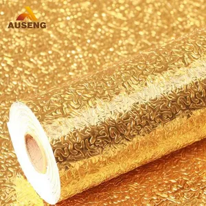 Rollo de papel tapiz dorado de 50 metros para cocina, Panel de pared 3D a prueba de aceite, papel tapiz resistente al calor
