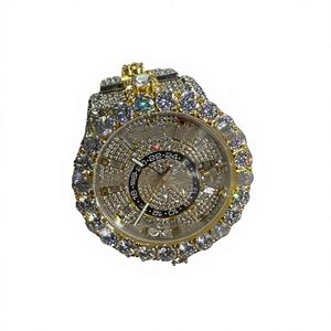 Montre mécanique classique pour homme tendance avec bracelet en acier inoxydable, entièrement sertie de diamants VVS Moissanite, fermoir et cadran en verre - Product Image 1