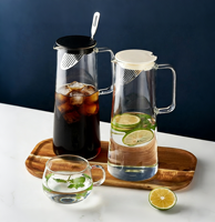 Pichet à eau en verre borosilicate de 1,35 L avec couvercle et filtre |   Carafe à boissons résistante à la chaleur avec poignée pour jus et boissons froides