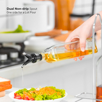 Bouteille à huile vide pour huile d'olive, contenants en verre noir transparent, 500 ml, distributeur de bouteille d'huile avec couvercle et support