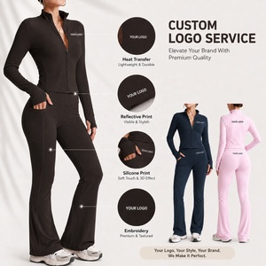 Set Yoga da Donna a 2 Pezzi ad Alta Elasticità: Giacca con Zip e Leggings a Zampa, Abbigliamento Sportivo Aderente con Fori per i Pollici - Product Image 2