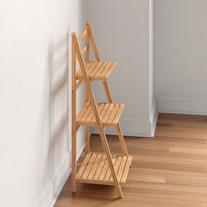 Modern Multi-Layer Solid Wood Freestanding <strong>Bathroom</strong> Shelves with Bamboo Folding <strong>Ladder</strong> Plant Stand <strong>Storage</strong> for Home &amp; Hotel Use - Product Image 3