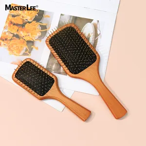 Masterlee 2024 New Design Curated Colored Beech Wood Two Sizes Air Cushion Gold Metal Pins Scalp Massage Hair Brush Series