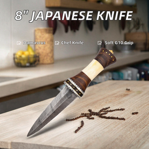 Couteau de chef professionnel en acier Damas de 8 pouces, manche G10, étui en cuir, revêtement antiadhésif, design de haute qualité, couteaux vikings - Product Image 2