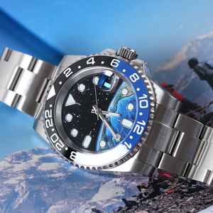 Montre automatique mécanique MINUTETIME Design NH35 <span class=keywords><strong>Sub</strong></span> avec cadran Space Earth, mouvement en cristal de saphir, étanche 10 bars, en acier. - Product Image 6