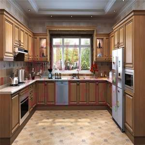 Manufacturer Apartment Wooden Solid Wood Kitchen Cabinet Custom Service Classical Kitchen Cabinets with Brown Coating - Product Image 6