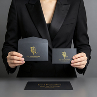 Enveloppe en papier nacré noir 250 g/m² avec logo estampé à chaud en feuille d'or, taille personnalisée, pour carte de remerciement (vente en gros)