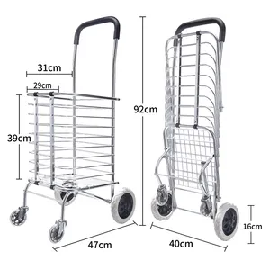 Chariot de supermarché pliable, chariot d'épicerie Jumbo de grande capacité de 88lb avec double panier, roues pivotantes de 360