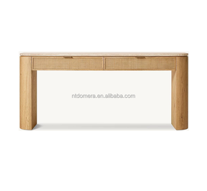 Solid Marble Top with White Oak Veneer Double <strong>Drawer</strong> Writing <strong>Desk</strong> - Product Image 2