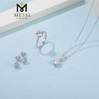 Ensemble de bijoux Messi, boucles d'oreilles, collier et bague en argent avec moissanite de 1 carat, flocon de neige, argent sterling 925, ensemble de bijoux de mariée