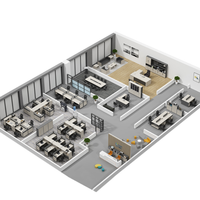 Poste de travail modulaire moderne pour 4 personnes, bureau en cubicle avec cadre en bois, rangement et cloison flexible réglable en hauteur