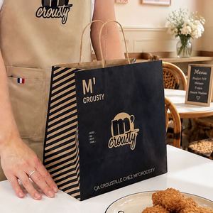 Sacs à emporter en papier kraft écologiques imprimés sur mesure avec poignée torsadée pour l'emballage de pâtes de restaurant - Product Image 6