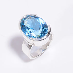 แหวนท็อปอาซสีน้ําเงิน เครื่องประดับเงินแท้ 925 สําหรับผู้หญิง ขายส่งแหวนเงินดีจํานวนมากผู้ส่งออก - Product Image 1