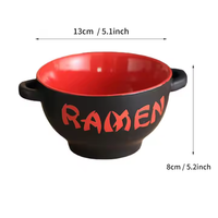 Vente en gros sur mesure Bol à nouilles ramen japonais noir rouge coréen fait à la main en céramique profonde pour mélange de soupe avec baguettes et cuillère