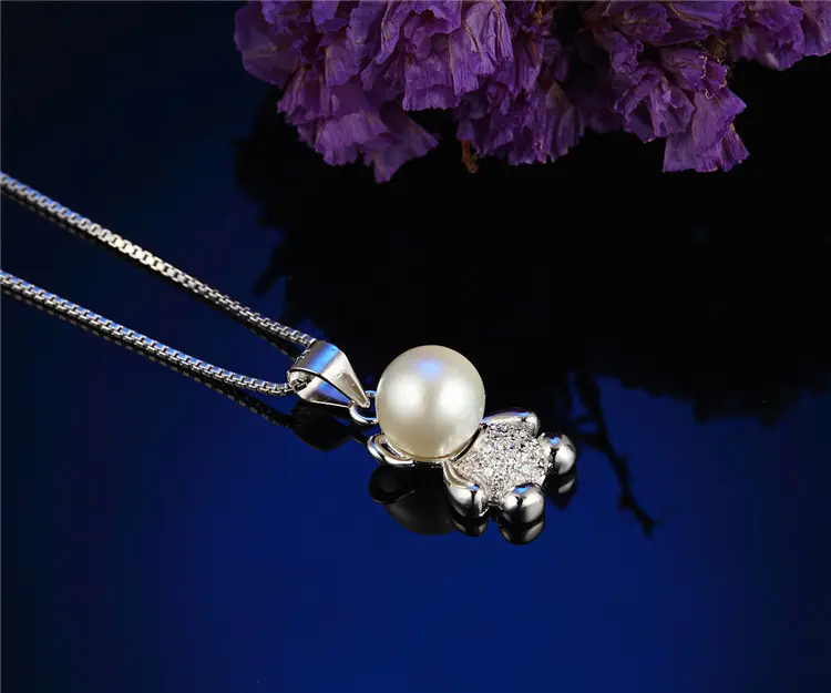 Très mignon 8MM collier de perles en argent 925 argent ours collier argent 925 pendentif <span class=keywords><strong>perle</strong></span>