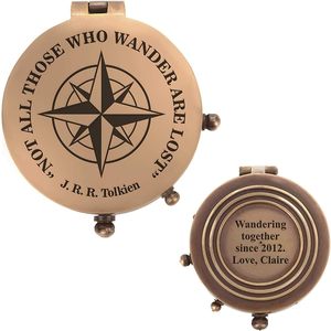 Personalized Brass Vintage Style Working <b>Compass</b> <b>Engraved</b> Custom Gift Portable Handheld for Hiking Outdoor Use - Product Image 1