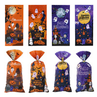 100 sacs cadeaux jetables en plastique OPP autocollants, imprimés en gravure, pour Halloween, friandises, bonbons